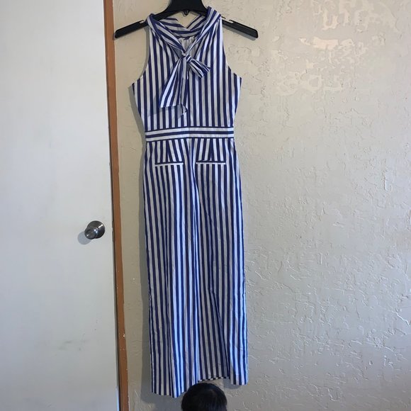 J.Crew size 00 blue white stripe halter wide leg Jump suit pantsuit romp… - Picture 7 of 14